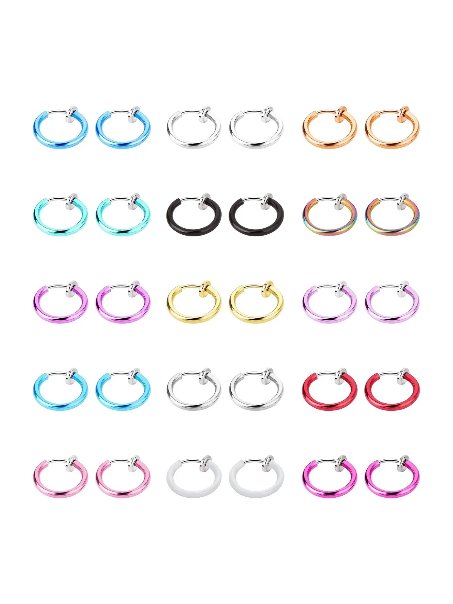 15 Pairs Multi Colored Click Hoop Earring Set Premium Copper Jewelry for Unisex Abundant Colorful Styles Versatile Circular Hoops Cartilage Piercing Rings Nose Rings Trendy Street Style Accessories for Daily Outfit Party Styling Sharing Gifts