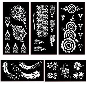 XMASIR 16 Sheets Temporary Henna Tattoo Kit, Reusable Tattoo Stencils Sets Indian Arabian Temporary Tattoo Templates Kit for Body Hand Art XMASIR 16 Sheets Temporary Henna Tattoo Kit, Reusable Tattoo Stencils Sets Indian Arabian Temporary Tattoo Templates Kit for Body Hand Art