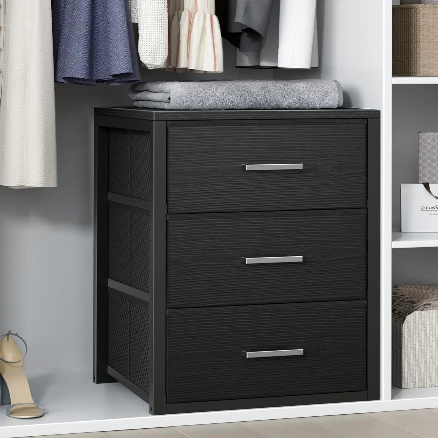 Closet Drawers Black Fabric 3 Drawer Small Dresser for Closet Organizers and Storage Bedroom Dorm Modern