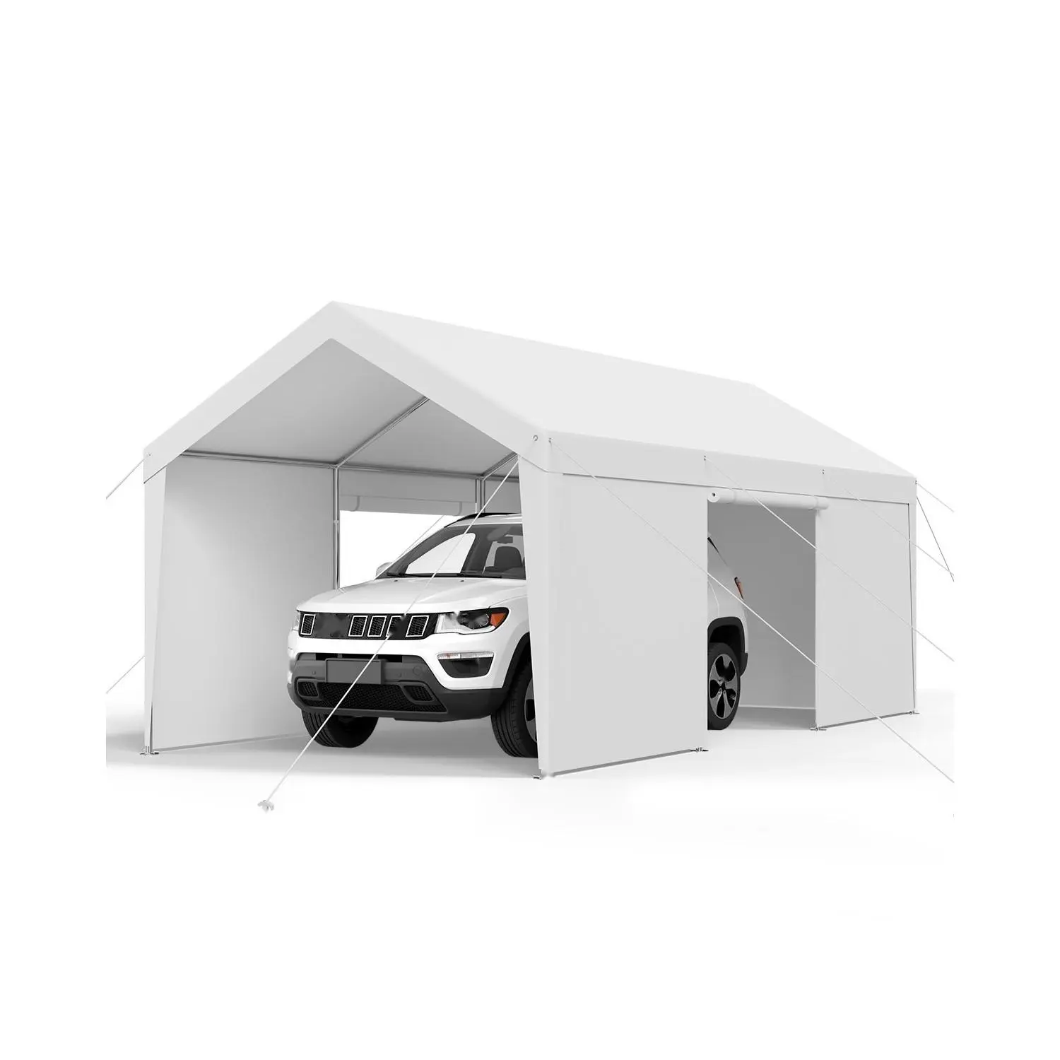 Carport Canopy 10x20 Feet Heavy Duty Outdoor Car Shelter With Sidewalls White, Weatherproof Vehicle Parking Shelter, UV Resistant, Sturdy Steel Frame, Easy Setup, Portable, All Weather Protection