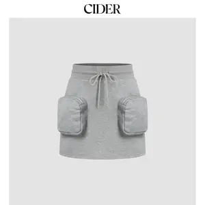 Cider [size 2-10] Terry Mid Rise Zipper Pocket Knotted Mini Skirt