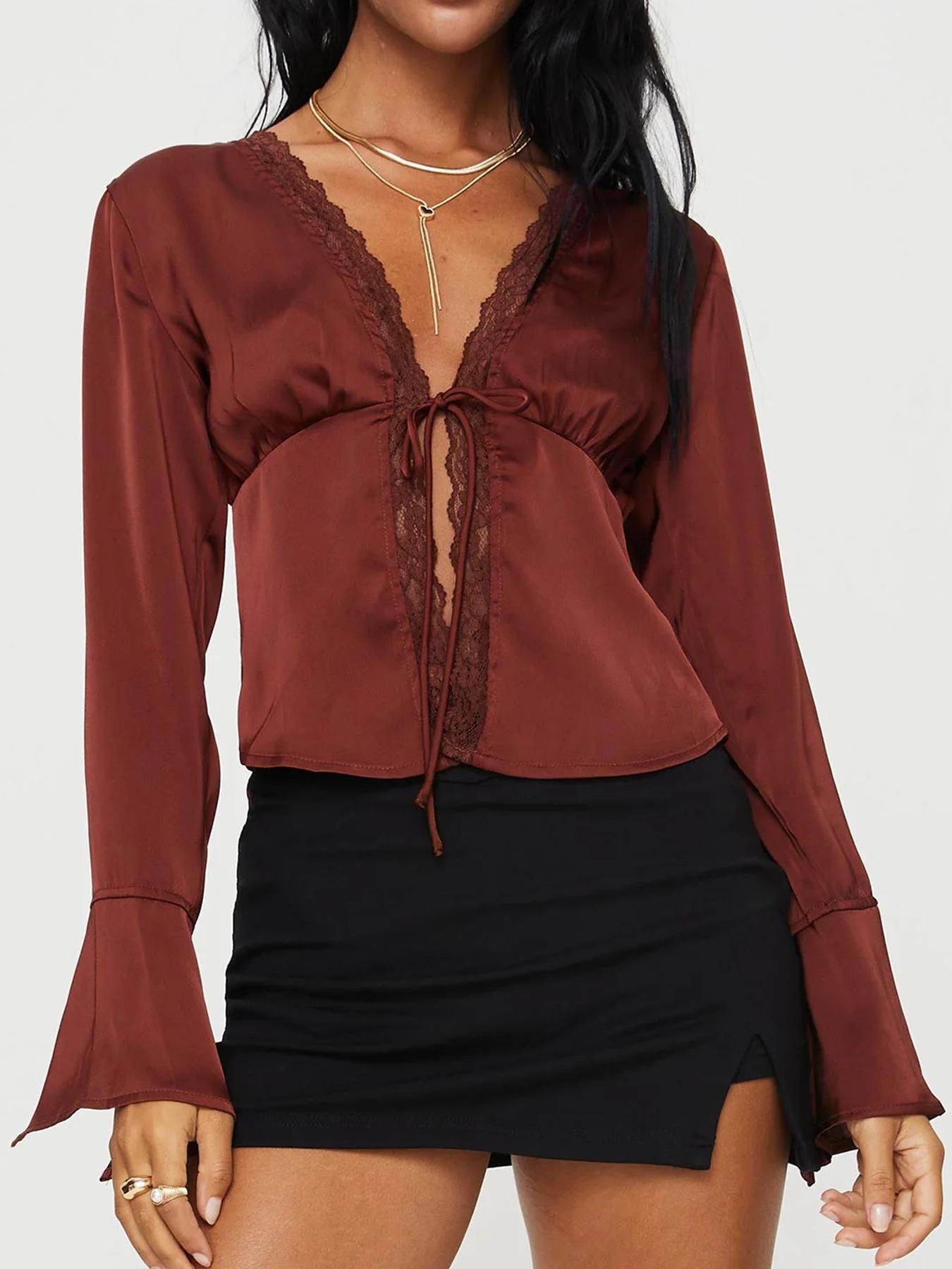 Women's Long Sleeve Blouse, Elegant Casual Top for Spring & Fall, Women's Clothing for Daily Wear