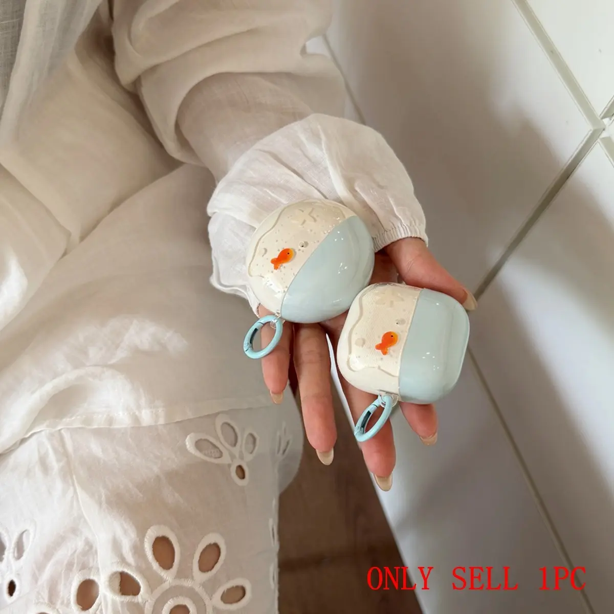 Blue Goldfish Earphone Case, Anti-Drop Soft Shell, Ocean Print, Compatible with Huawei & Samsung Buds, Student Couples Gift