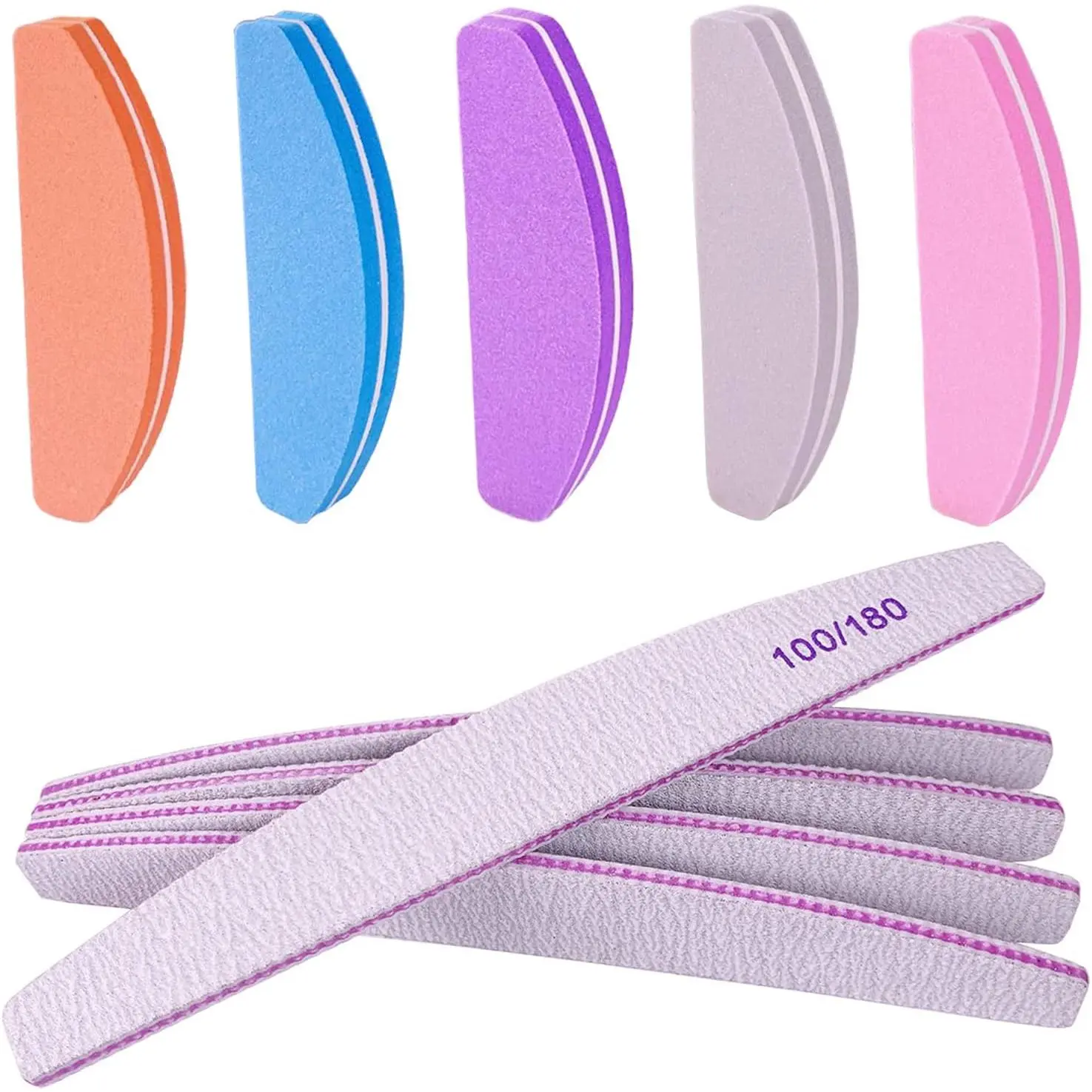 File and Buffer (10 Pcs), Buffer Block  Files Double Sided 100/180 Grit for  and  Nails, fingernail Emery Board Buffing Blocks Manicure Set  Care kit Tool Halfmoon Arc