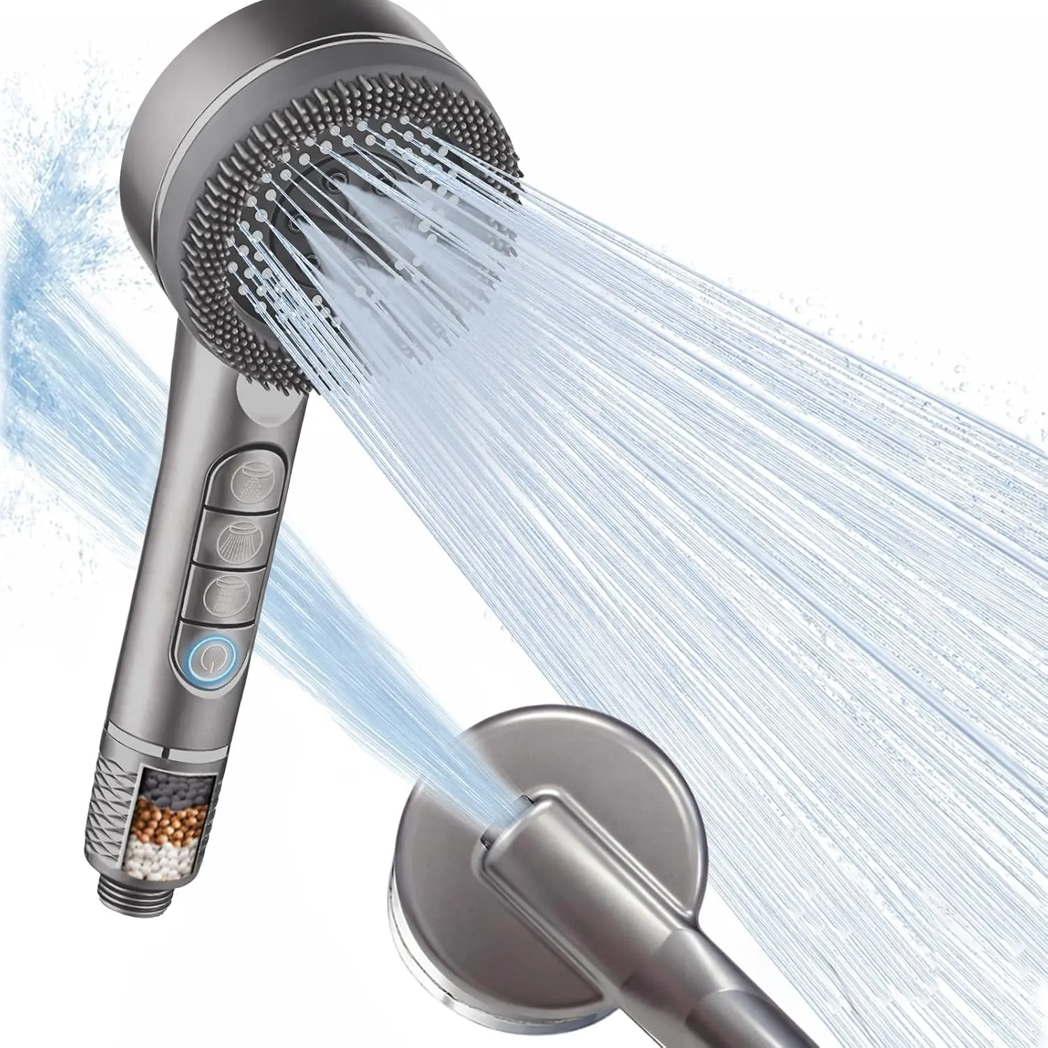 High  Filtered Detachable Shower  with Handheld Grey | 4 Detachable  Modes and /OFF Pause  Detachable Filtered Showerhead ABS Rust-Resistant Material