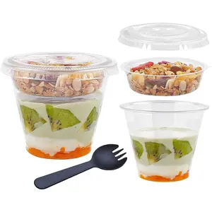 50 Pack 9 oz Disposable Parfait Cups with  No Hole, Toppings Compartment and Spork, Yogurt Conatiner with Granola Holder for Take  Breakfast and Snacks, No Leaking