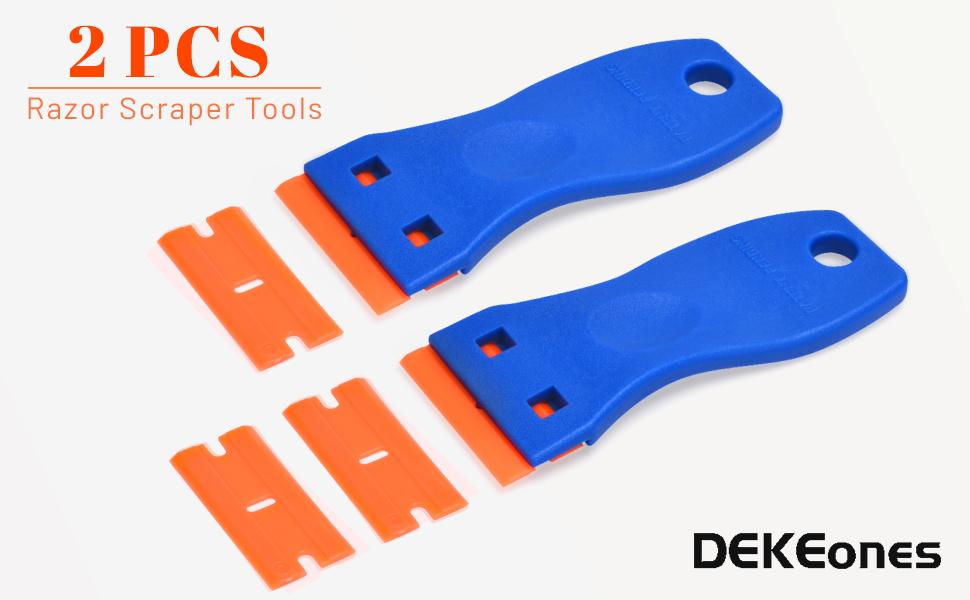 Plastic Razor Scraper, 2 Pack Razor Scraper with 120 Pcs Razor Blades for Removing Glue, Sticker, Decals, Tint from Car Window and Glass(Blue)