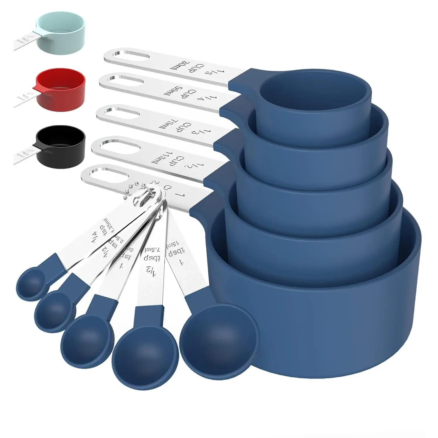 Measuring Cups & Spoons Set, Stackable Cups and Spoons, Nesting Measure Cups with Stainless Steel Handle, Kitchen Gadgets for Cooking & Baking (Blue)