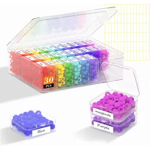 30 Pcs Clear Plastic Bead Organizer Box, Storage Containers with Hinged Lid & Labels for Jewelry Diamonds Clay Beads Bracelets Screws Seeds Small Craft Parts