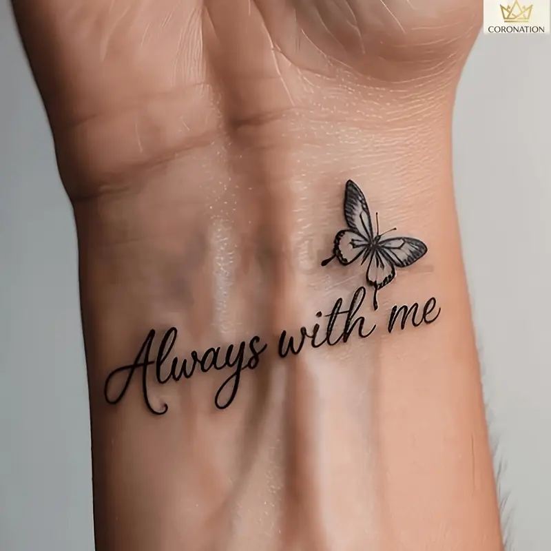 Temporary Tattoo Stickers, Aesthetic Butterfly Letter Tattoo “Stay With Me”, Waterproof Long-Lasting Body Art, 3/6 Sheets for Chest & Collarbone, Music Festivals, Parties, Dates & Night Out