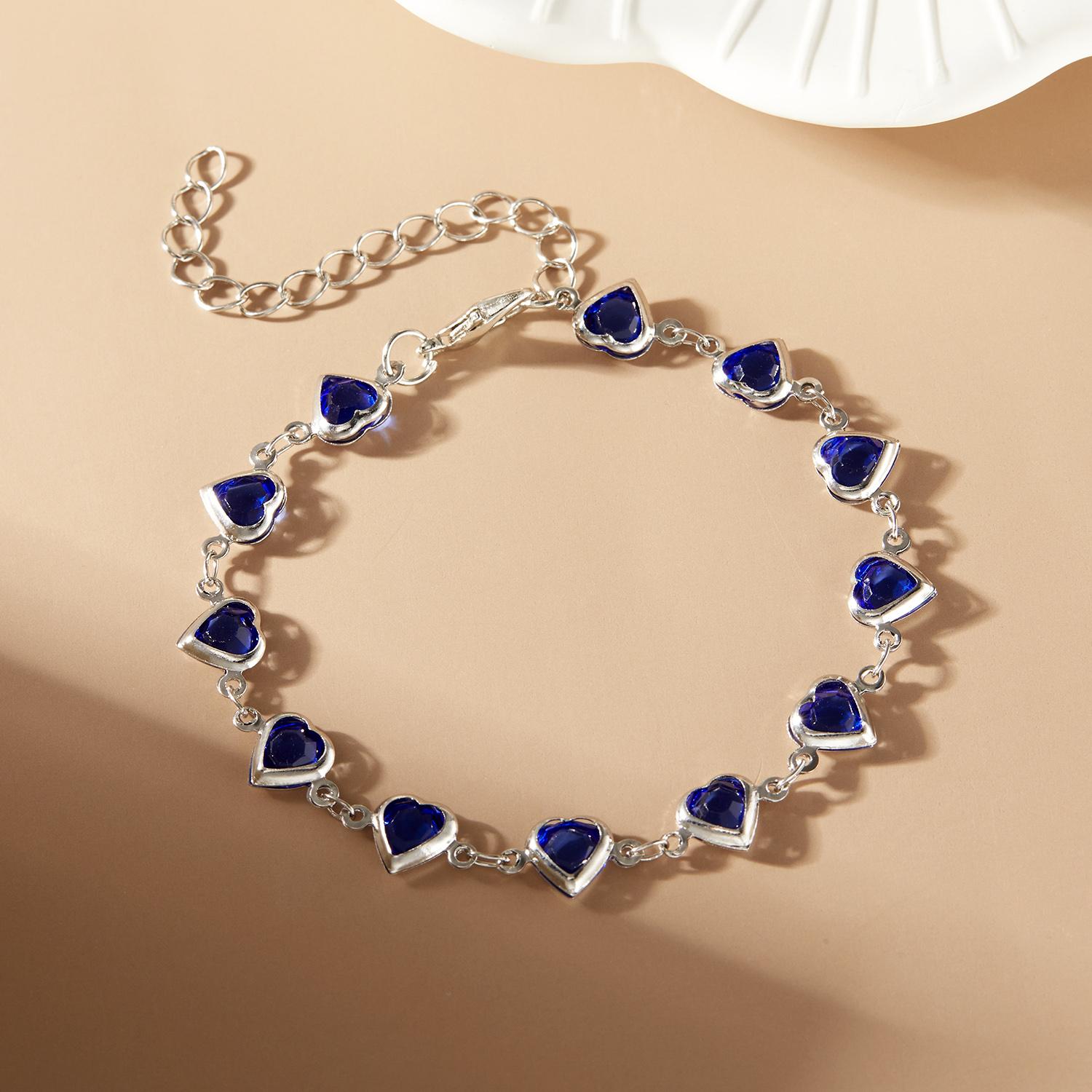 Elegant Red Crystal Zircon Metal Chain Bracelets for Women Colorful Heart Bracelets Party Wedding Girl Wrist Jewelry Gift