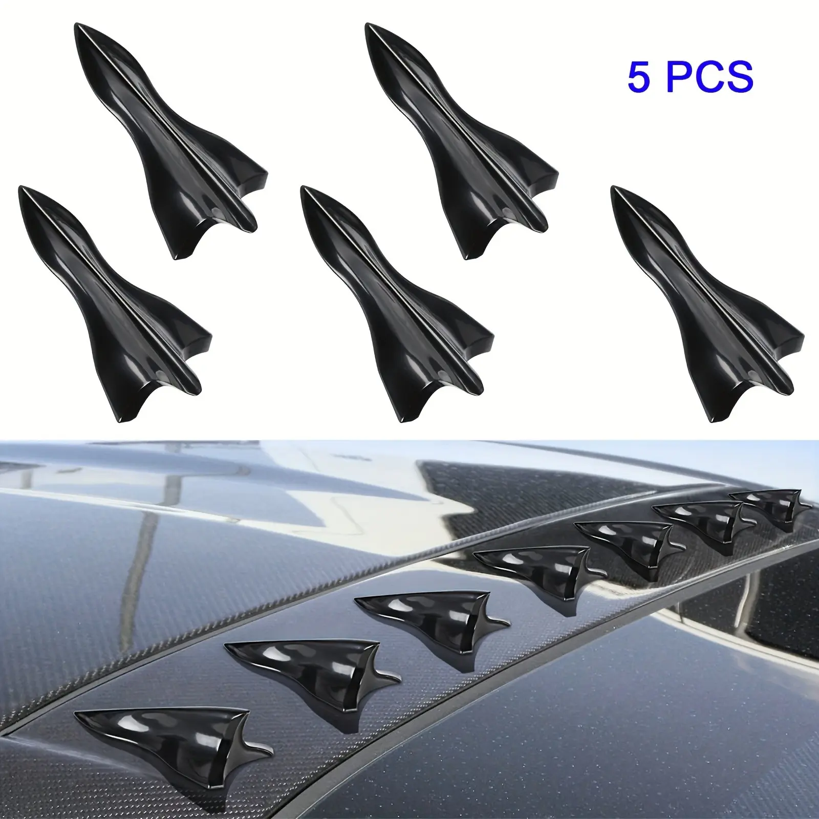 5-Piece Shark Fin Air Turbulence Generator, Compatible with Car Spoiler Top Roof Wing Tips, Universal Automotive Auto Accessories for Most Cars, Suvs, Trucks