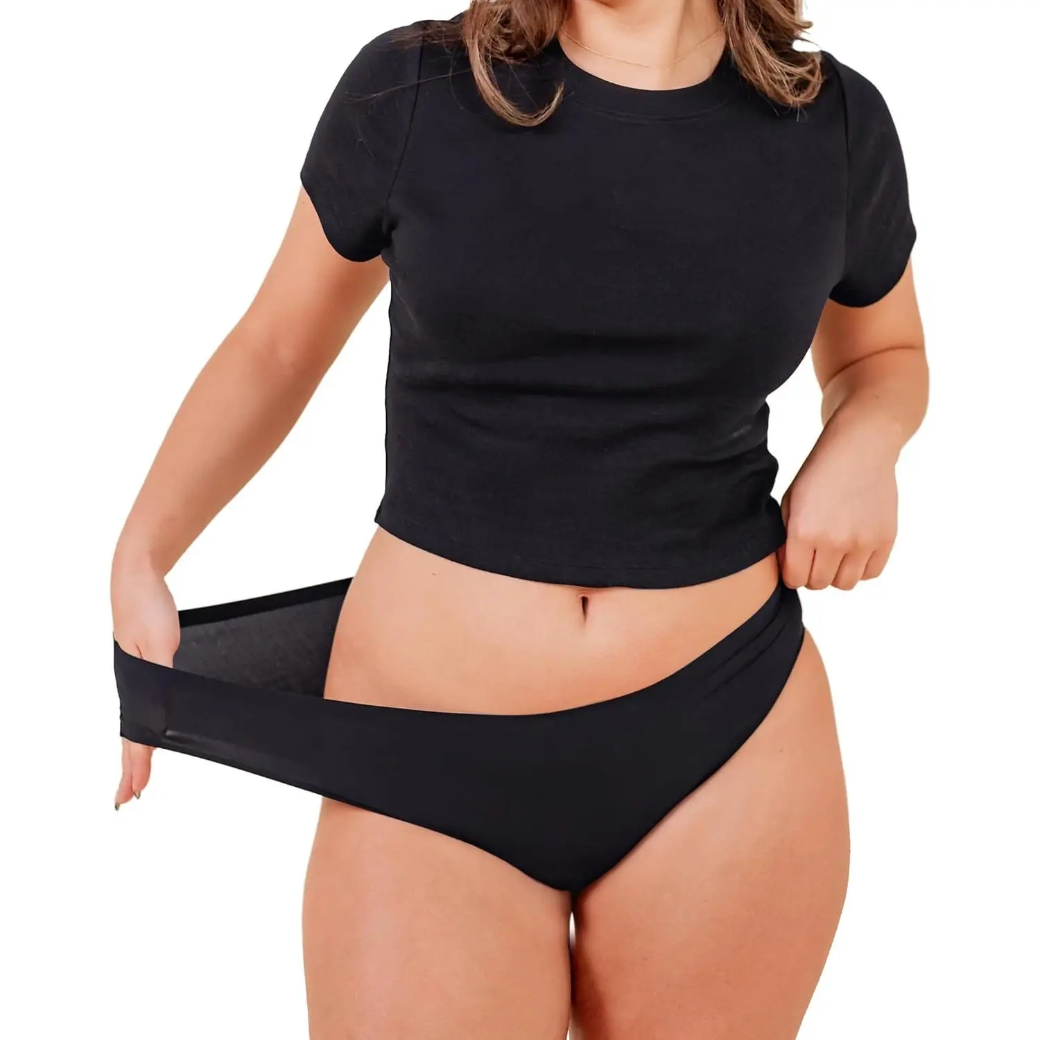 Women's Comfortable Organic Cotton Gusseted Bikini Period Underwear - Leakproof Day Panties with BloatFit™ Technology, Ultra Soft Black, Minimalist