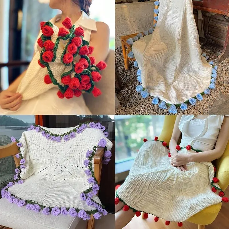 2026 new hot item Rose Blanket Bouquet Crochet Flower Blanket Bouquet Handmade Blanket of Roses Sofa Blanket Manta De Ramo manta de rosas