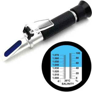 Refractometer for Aquarium Seawater Marine Fishkeeping 0-100PPT & 1.000-1.070 Salinity Tester Hydrometer with Automatic Temperature Compensation (ATC)