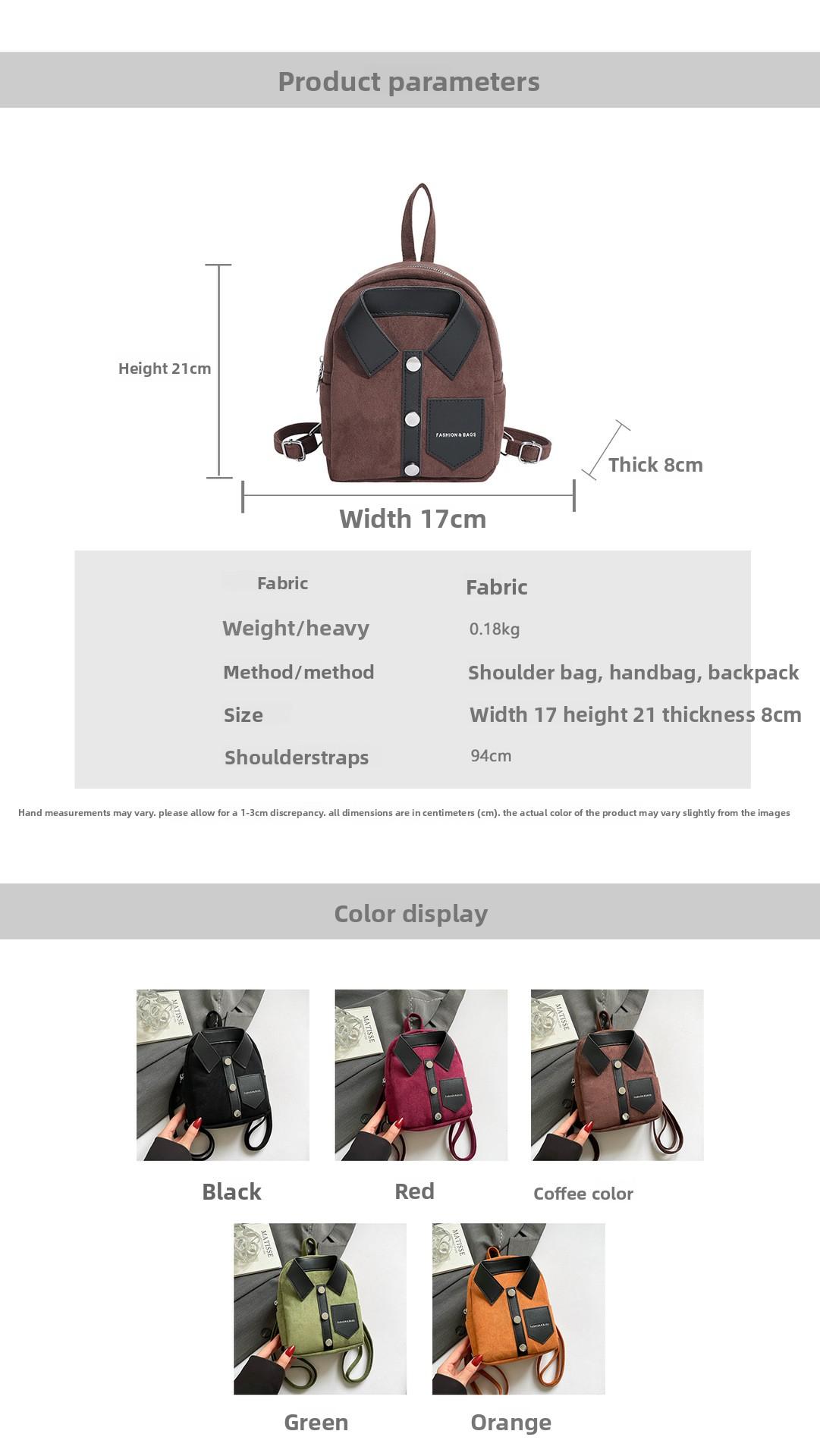 Korean-style niche design personalized shirt backpack, compact and lightweight women's backpack, casual and fashionable women's bag