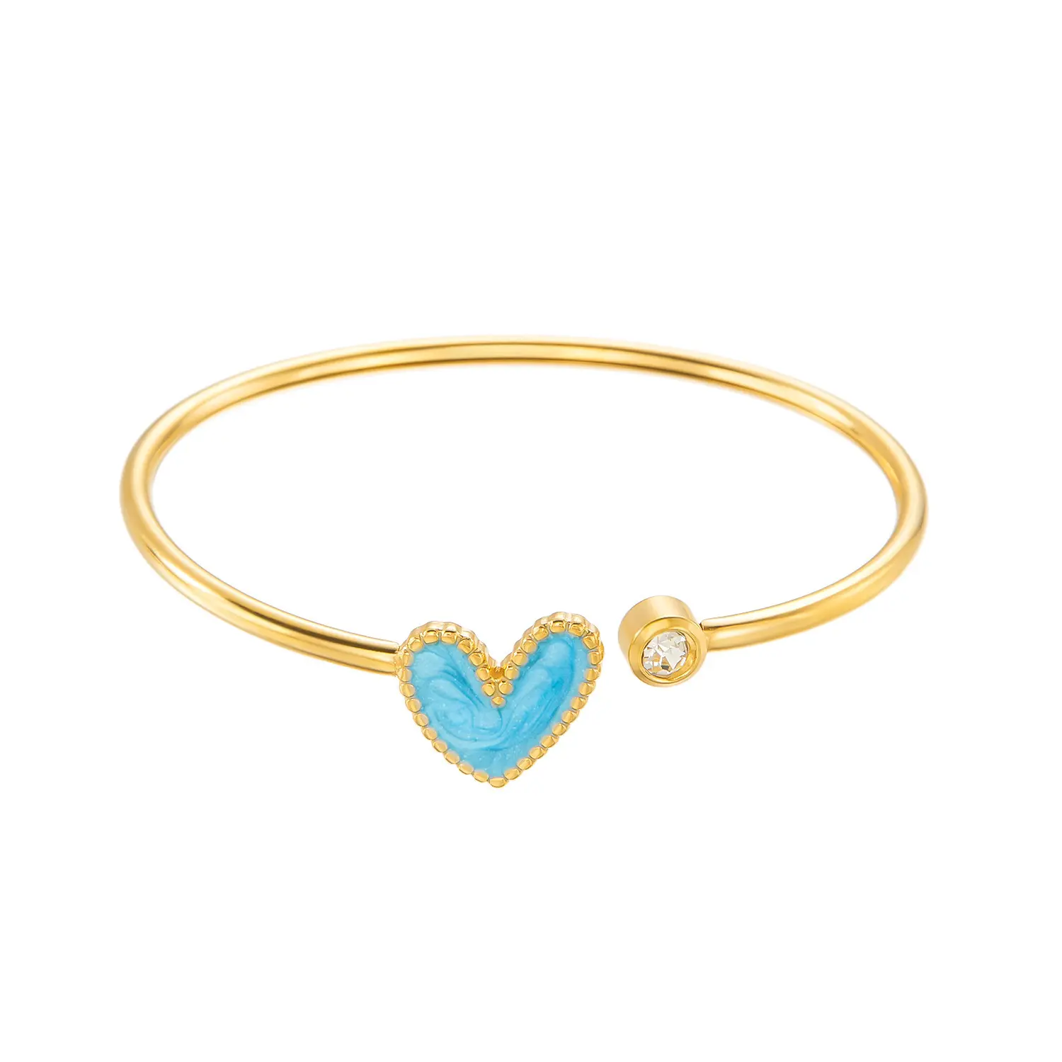 Bridesmaid Proposal Heart Bracelet - Delicate Golden Enamel Cuff Bangle for Bridal Party Wedding Favor. 18K Golden Plated Open Bracelet with Cubic Zirconia
