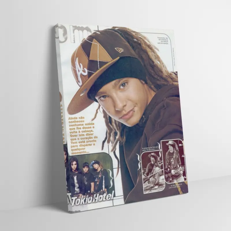 Vintage Tokio Hotel Retro Magazine Cover Framed Canvas Art Print for Adult Fans, Mid-century Modern Black Flash Manga Wall Decor, Y2K Y3K Aesthetic 1980s Vintage Cinematic Poster for Trendy Gen Z, Vintage Prints, Modern Cool Design, Artistic