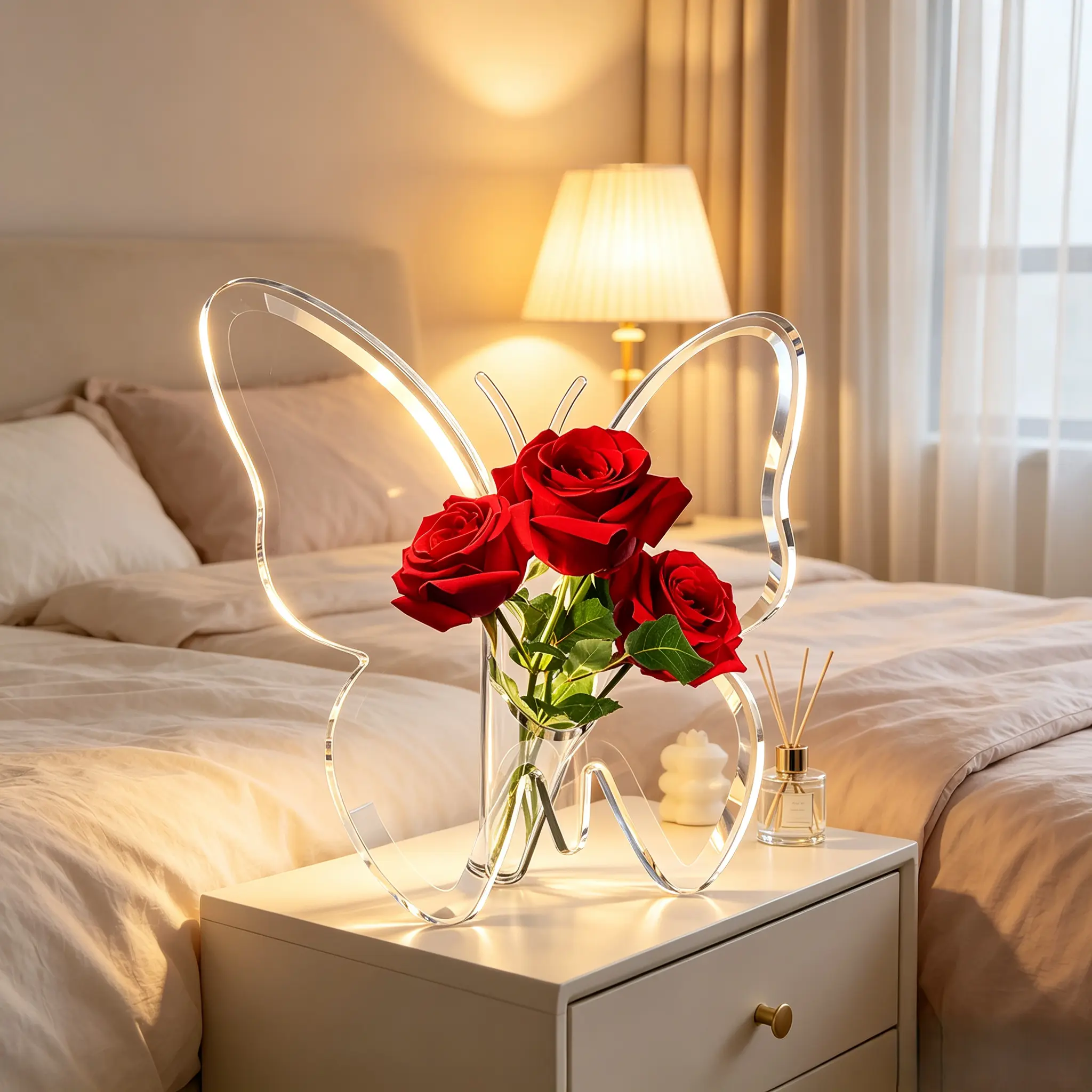 Butterfly Shaped Transparent Acrylic Vase, Ins Minimalist Water Culture Flower Holder, Nordic Art Desktop Ornament for Living Room Bedchamber Office Hotel
