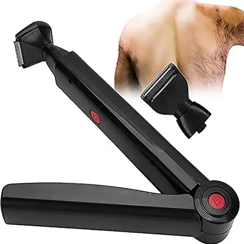 180° Foldable Men's Back Electric Trimmer, 2 Replacement Heads, Pain-Free Shaving for Back, Chest, Legs, Body Hair Removal Tool, Portable Trimmer