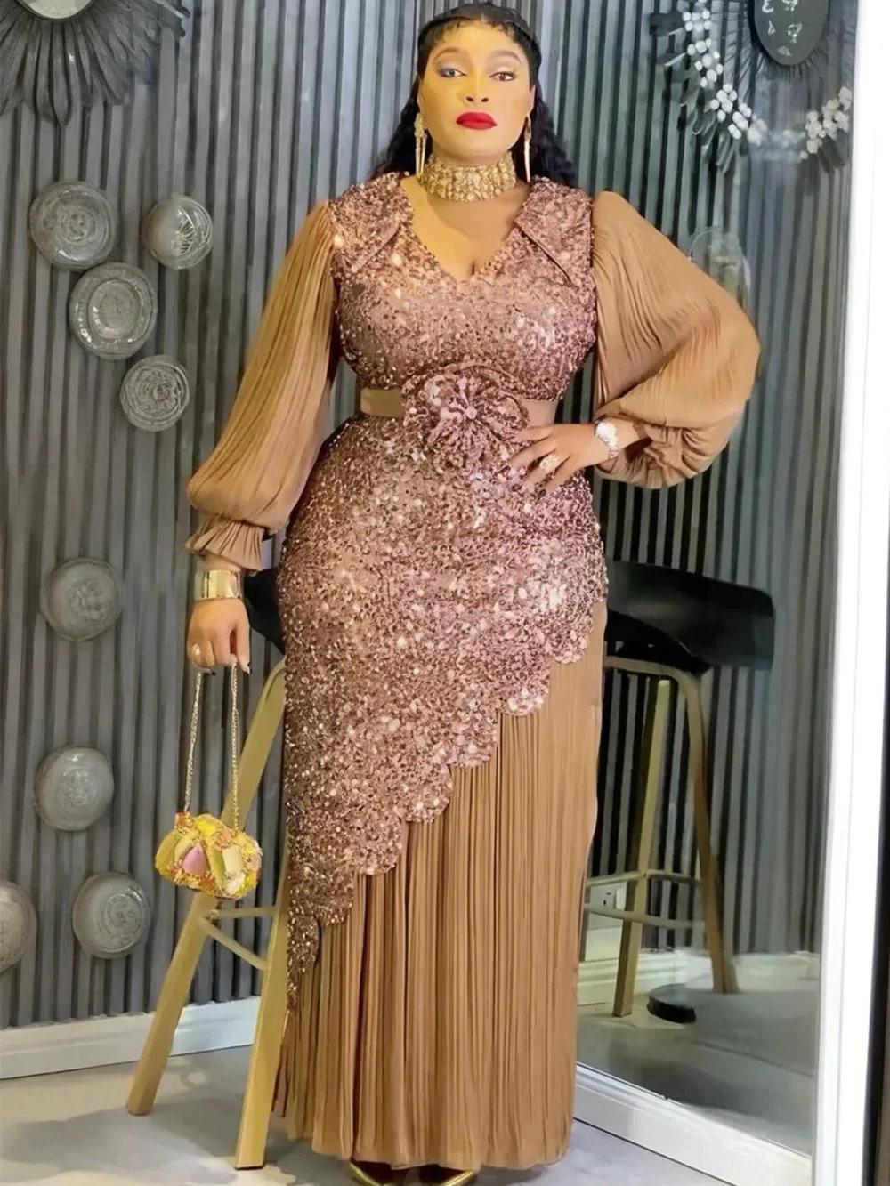 Elegant African Dresses for Women Plus Size Sequin Evening Party Long Dress  Dashiki Ankara Turkey Outfits Robe African Clothes - TikTok Shop
