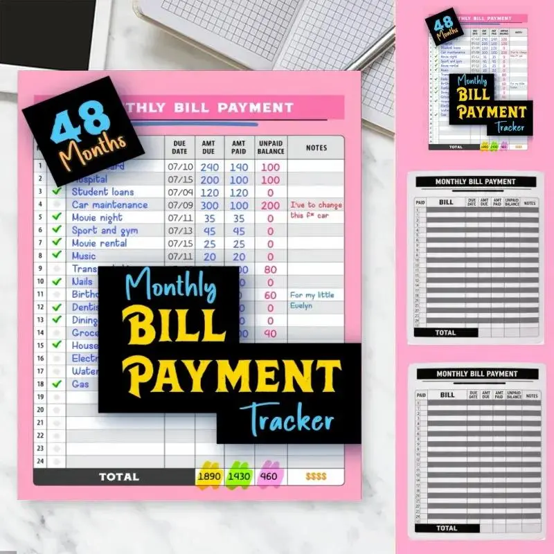 Monthly Bill Payment Checklist: Bill Tracker Notebook,The 4-Year Guide for Families & Money Managers,960 Billing Records Included!Bill Payment Tracker Notebook, Monthly Bill Organizer with Annual Overview, Subscription & Auto Pay Tracker