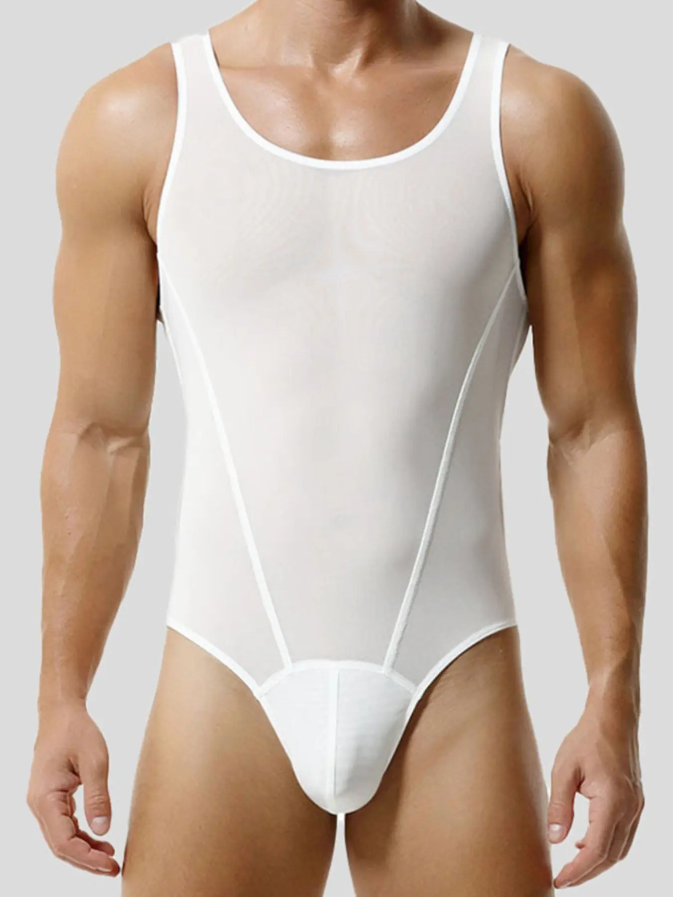 INCERUN Men's Sporty Transparent Solid Color One-Piece, Comfortable and Stylish Activewear for Daily Wear, Perfect for Active Men