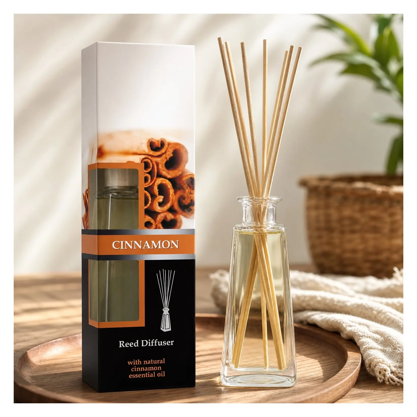 Cinnamon Reed Diffuser 100ml (3.4 Fl Oz) - Essential Oil Home Fragrance - Aromatherapy Air Freshener - Scented Room DiffuserGift
