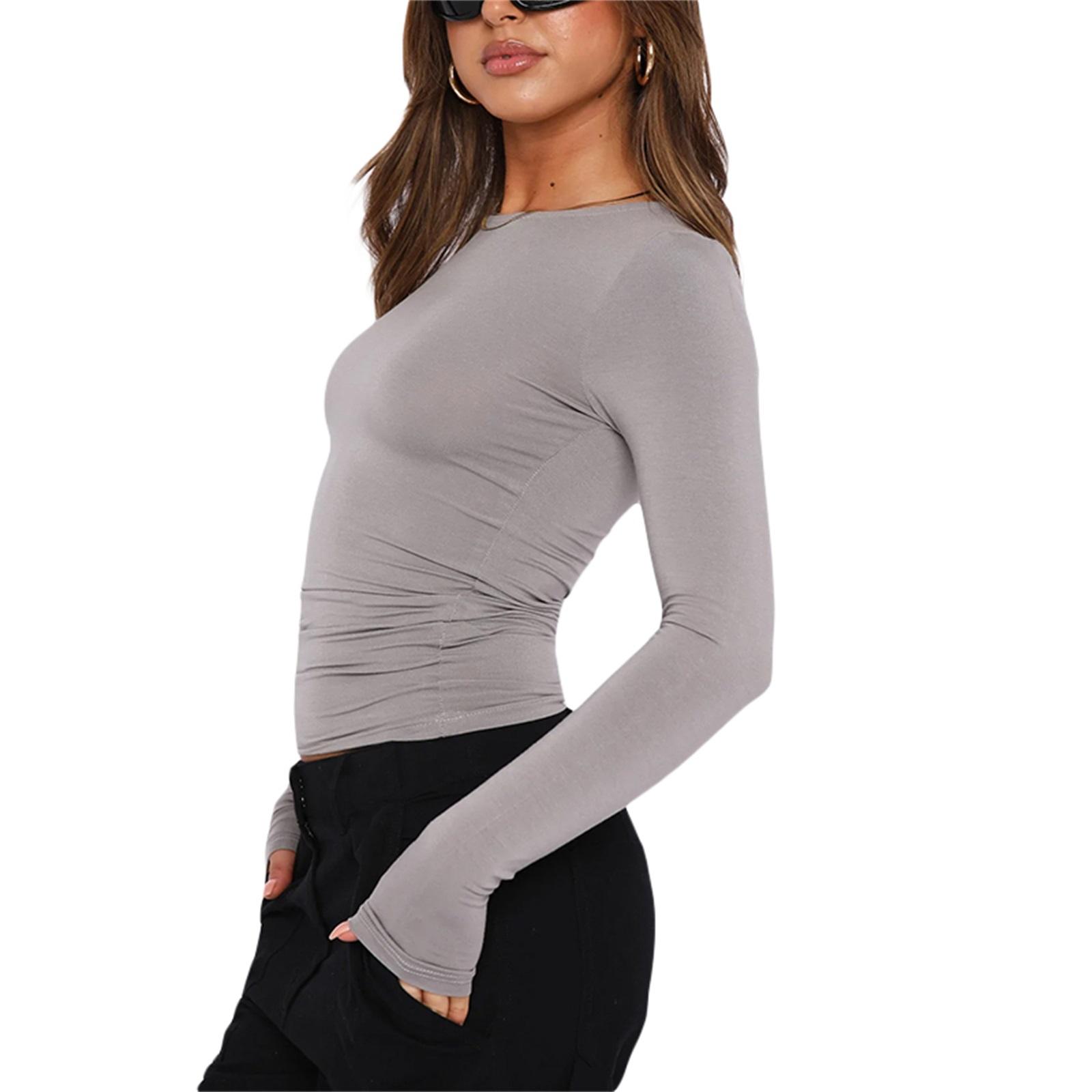 Women´s Spring AutumnTops Ladies Female Solid Color Long Sleeve Round Neck T-shirts Womenswear Blouse Streetwear,2 Colors