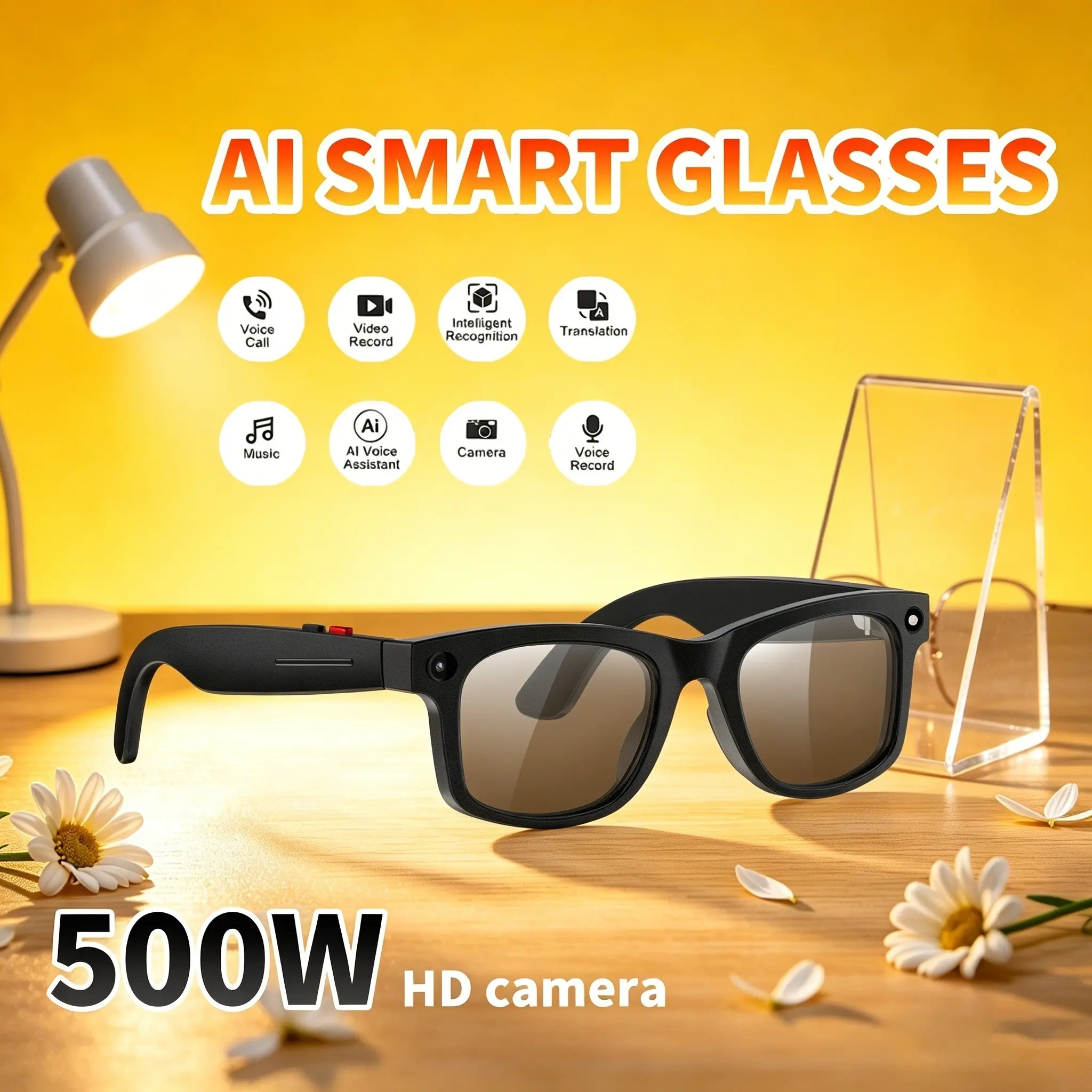 2026 Ai Smart Glasses with Translation, 500w HD Camera, Bluetooth-compatible Call & Music, Built In Lithium Ion Battery, Decorative Lens, PC Frame