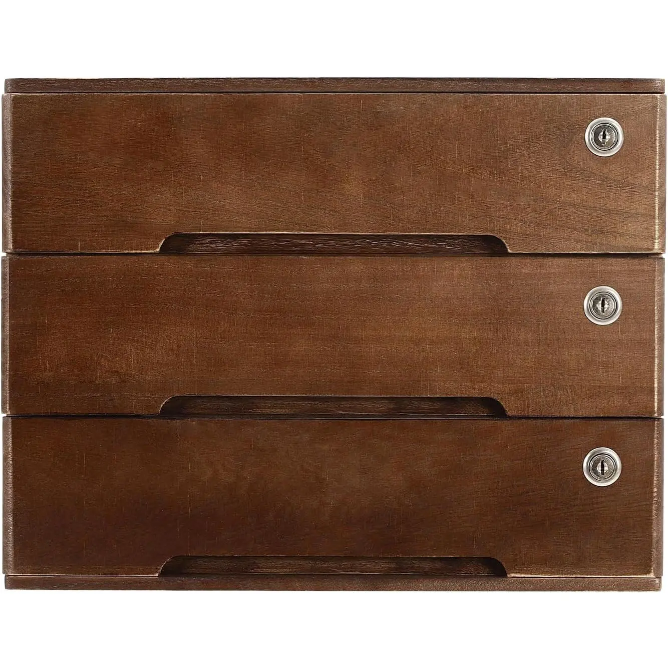 3-Tier Walnut Wooden Desktop Storage Box, Flat File Cabinet with Lock, A4 Receipt File Organizer for Office Supplies, Ideal for Bedroom and Office