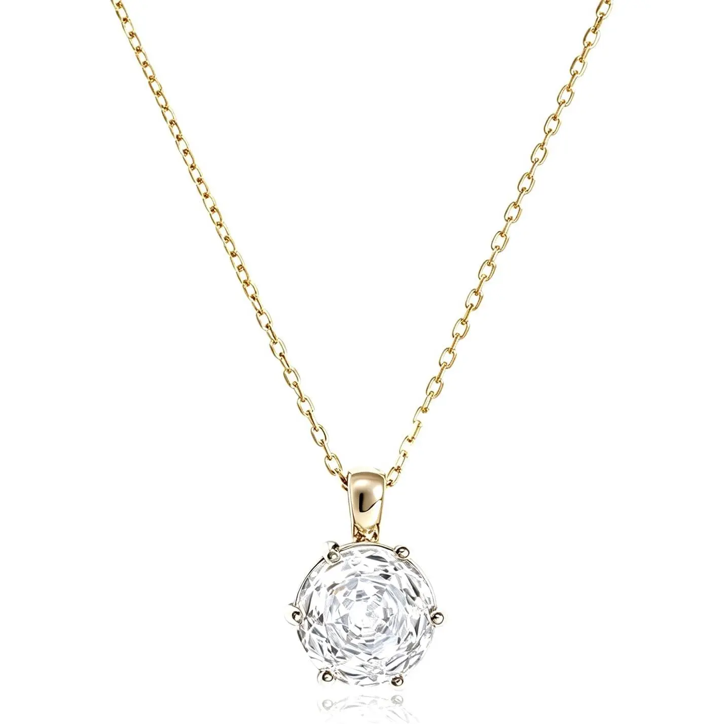 Dainty Hypoallergenic Solitaire Necklace for Women, Sparkle Rose Cut Cubic Zirconia Stainless Steel Pendant Necklace Gift for Her 14K Gold Plated