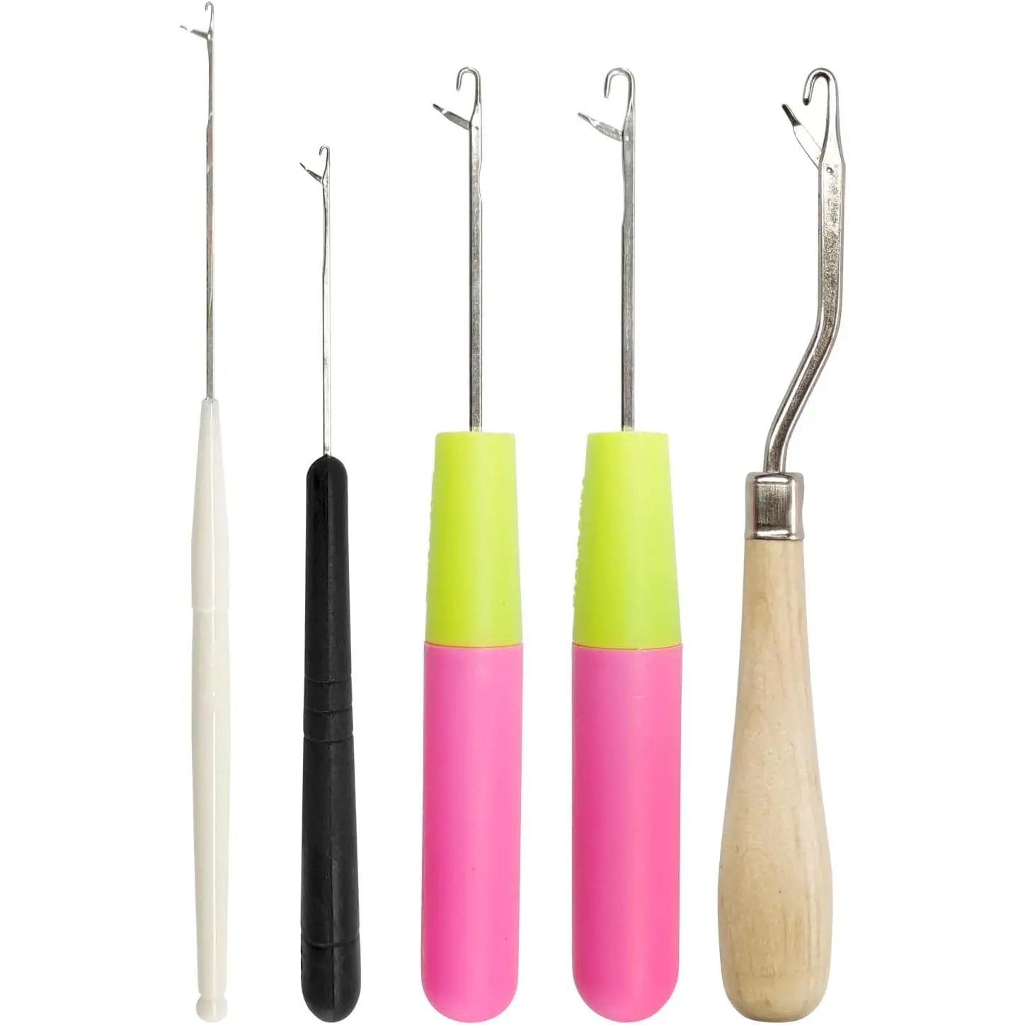 Durable Synthetic Latch Hook Crochet Hooks, 5-Count Multi-Size Set for Hair Crafting, DIY Knitting & Crochet Hobby Supplies