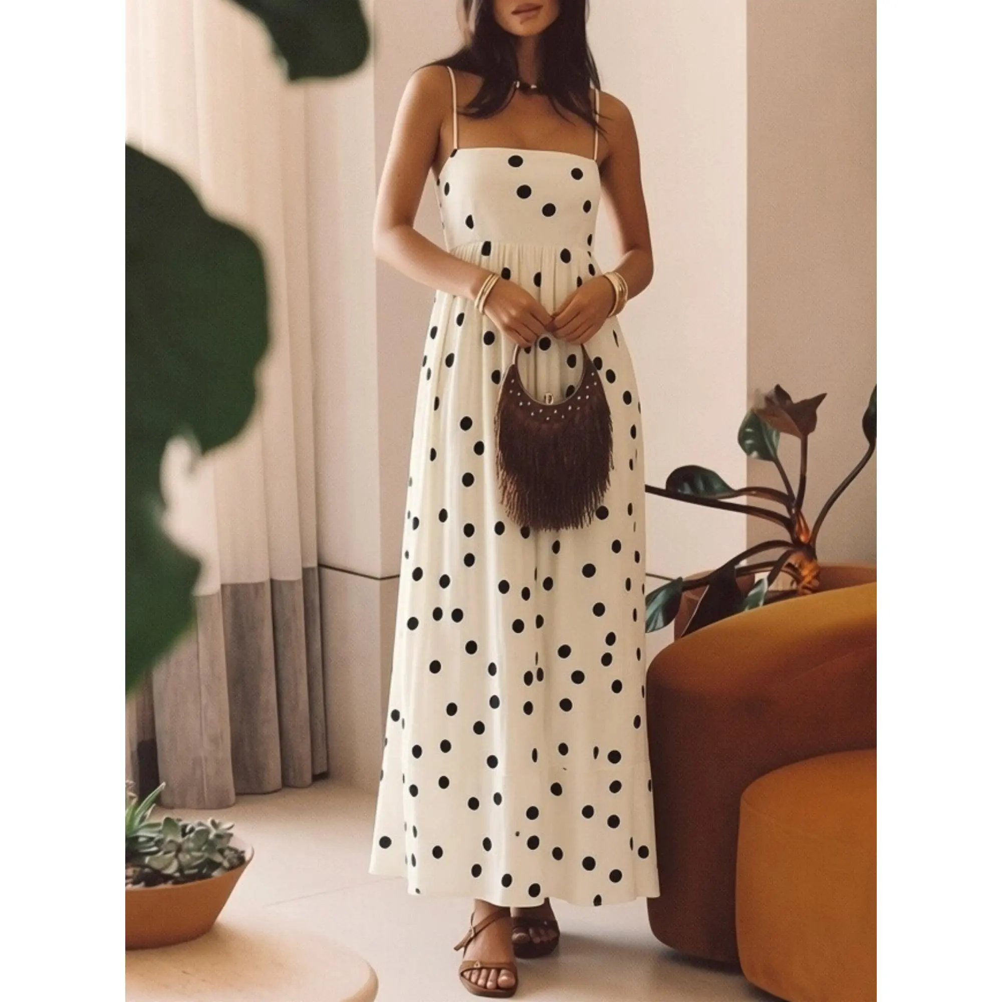 Summer Dress y2k Women Polka Dot Print Backless A-Line Party Dress for Vacation Cocktail Beach Streetwear