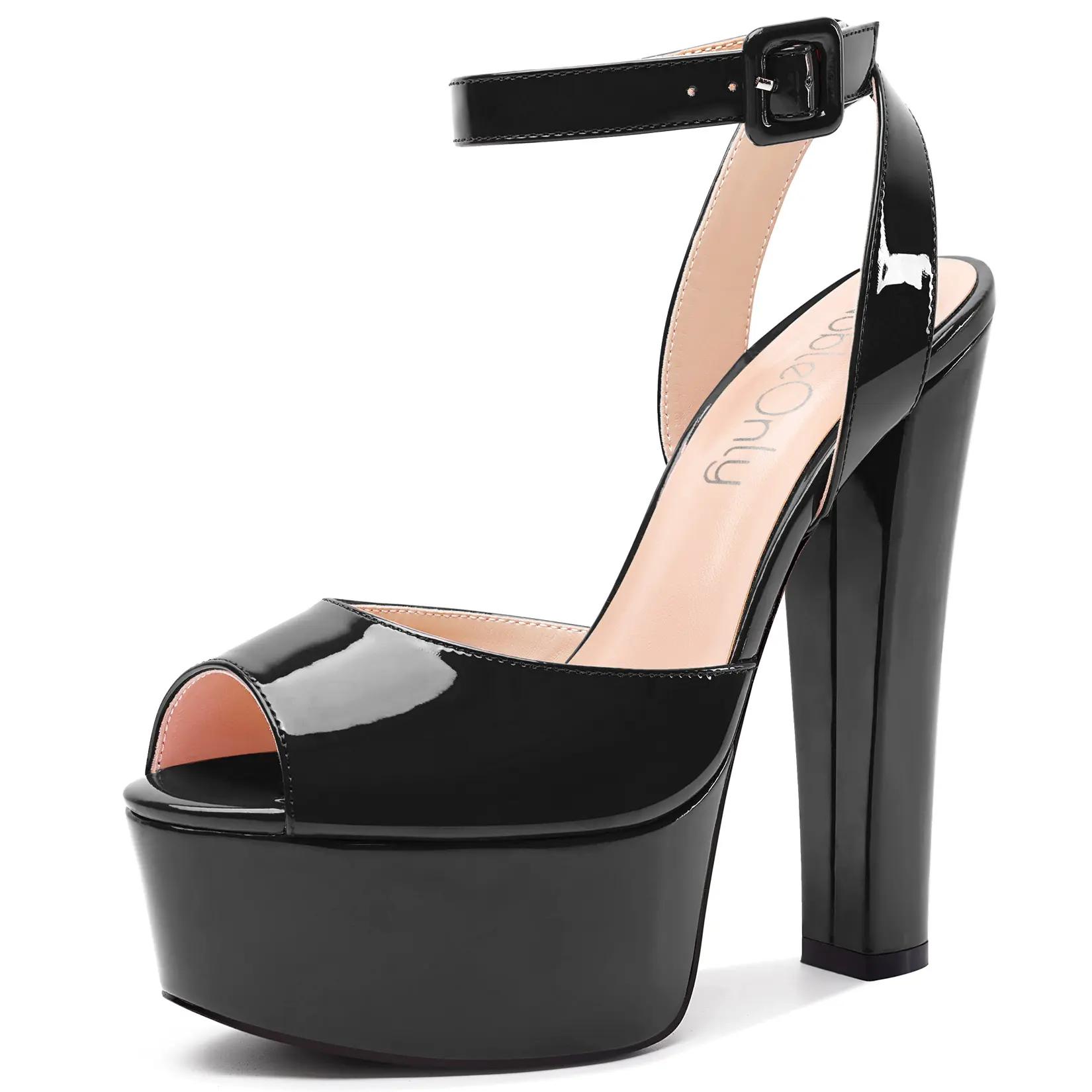 Women's Fashion Heeled Sandals, 5.9in High Block Platform, Peep Toe, Ankle Strap with Buckle, Steady Rubber Grip, Height-Increasing, Elegant Comfortable for Prom Dresses, Black Women's Sandals, Footwear, Elevated Women's Sandals