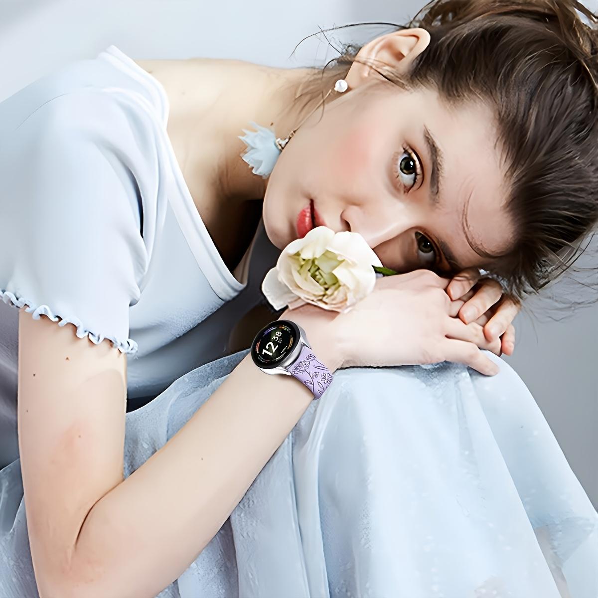 3-Pack Floral Engraved Silicone Watch Bands – 20mm Soft Waterproof Sport Strap for Samsung Galaxy Watch 3–5 & Active 2, Rose & Sunflower Design, Unisex