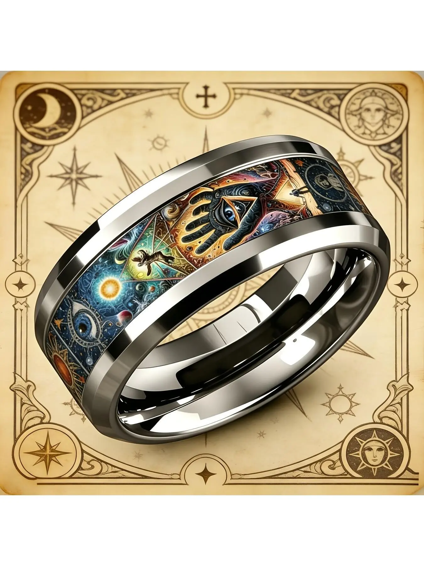 Retro and mysterious universe, all-seeing eye stainless steel ring, a retro and luxurious small-scale niche high-end versatile daily commuting boyfriend gift ring, suitable for teenagers to wear