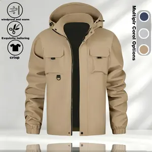 American functional workwear jacket for boys, versatile for spring and autumn, with multiple pockets and waterproof hooded assault jacket