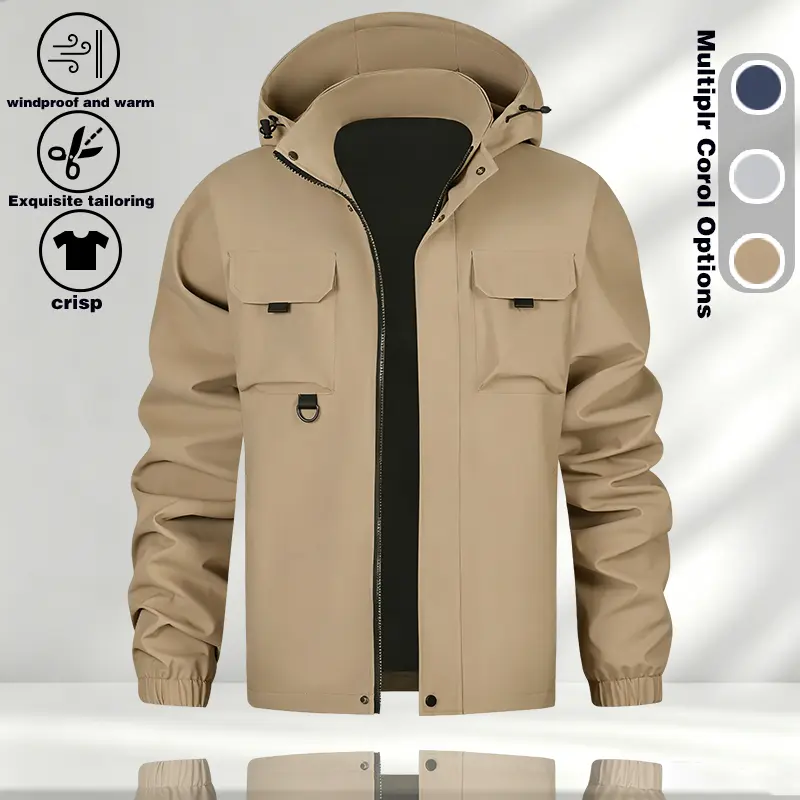 American functional workwear jacket for boys, versatile for spring and autumn, with multiple pockets and waterproof hooded assault jacket