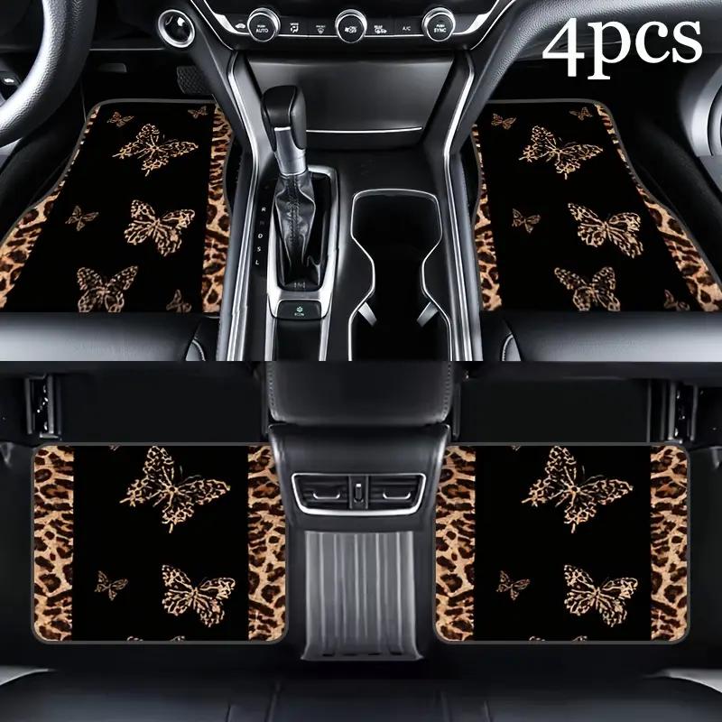 4-Pack [2D Flat] - Full Leopard Print Automotive Floor Mats - Car Mat Set - Suitable for Suvs And Small Cars, Heavy-Duty All-Weather Car Mats, Ideal for Driver'S Seat/Passenger Seat/Rear Seat And Trunk - Perfect Automotive Interior Gift, 2D Flat