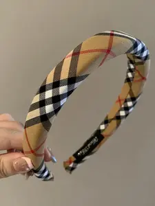 British Style Striped Plaid Hair Accessories, Thickened Sponge Headbands, European Classic Grid Fabric, Daily Headwrap Scrunchies, Chic Headbands