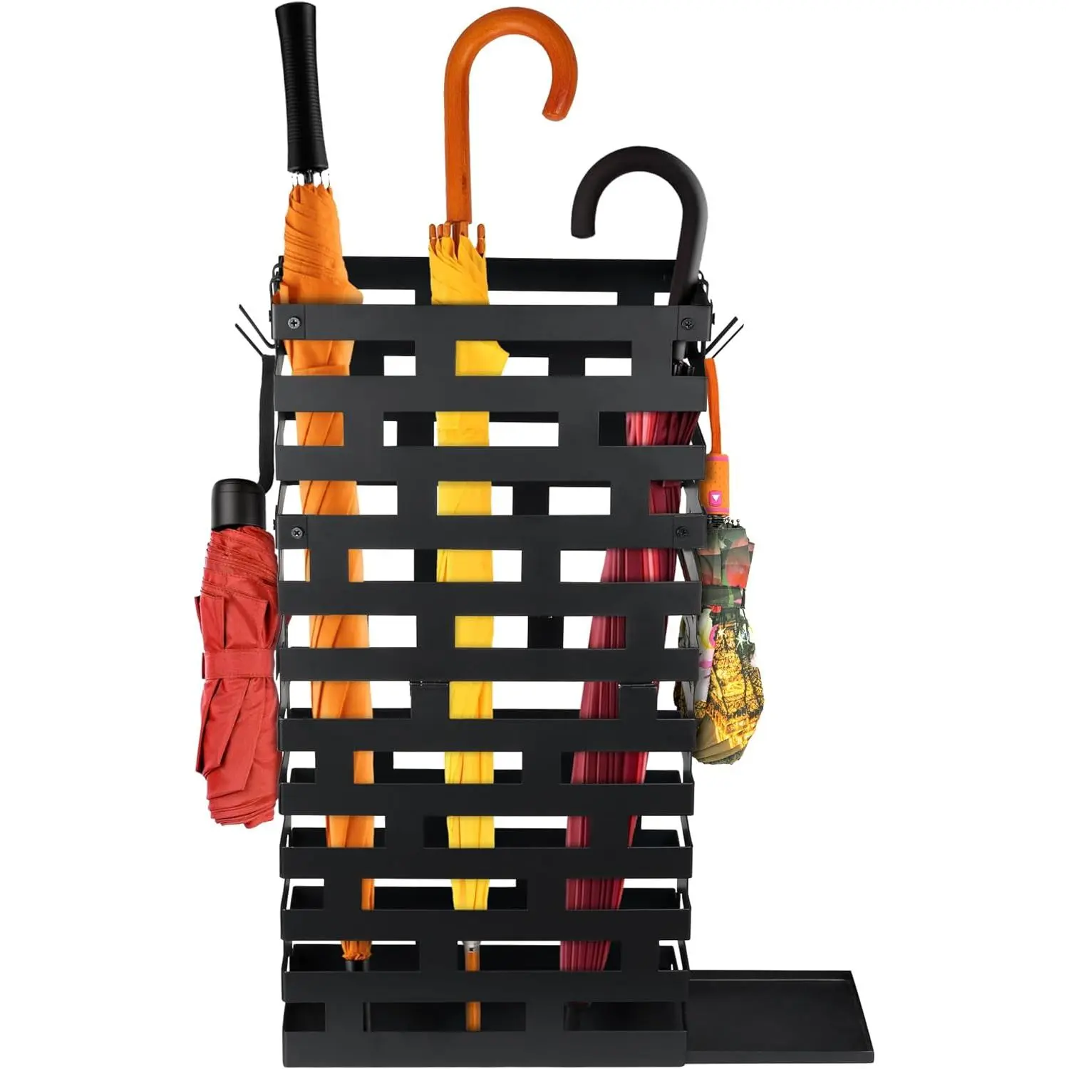 23 Inch Umbrella Holder for Indoor Entryway, Large Metal Umbrella Stand with Removable Water Tray and Hooks, Umbrella Rack Storage for Home, Office, Hotel