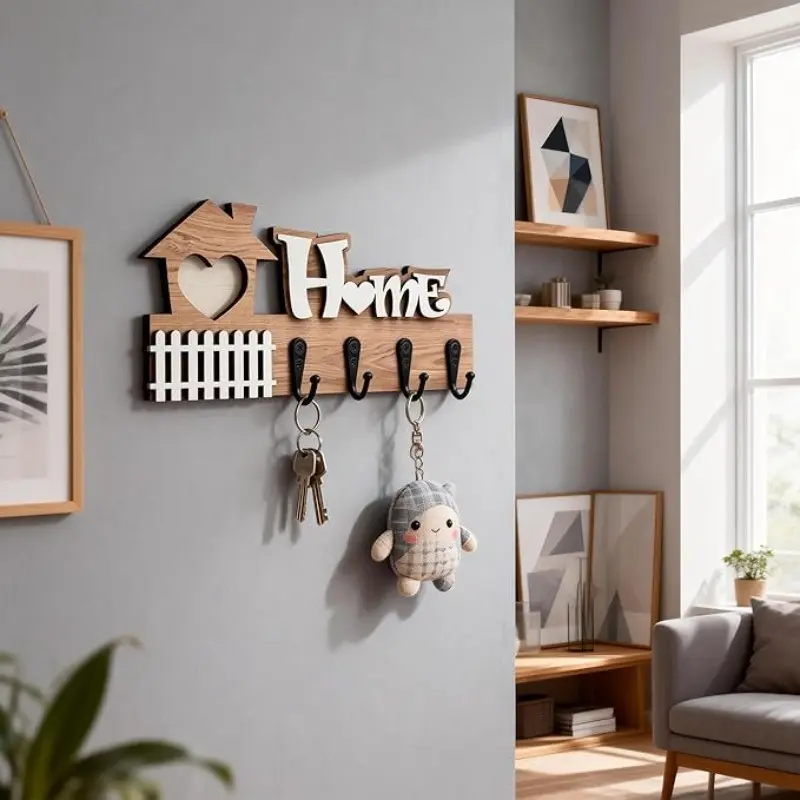 Wall-Mounted Wooden Key Hook For Key Organization And Storage, Key Organizer, Detachable Heart-Shaped Wooden Key Hook Suitable For Home Decor, Holiday Decorations, Key Hooks, Home Storage, Decorative Storage, Ideal For Weddings And Graduations