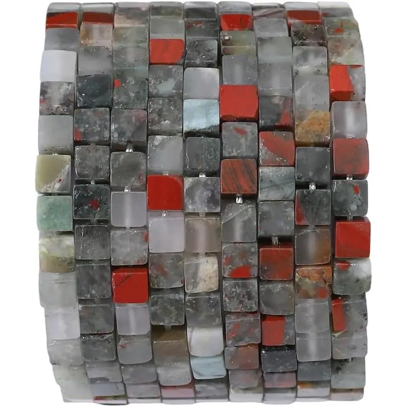 85-Count Semi-Precious Loose Beads - 4x4mm Cube Bloodstone, Lapis Lazuli, Green Aventurine Beads, 38cm in String Option, Each Stone Has Its Own Chakra Power for DIY Jewelry Making & Decorations