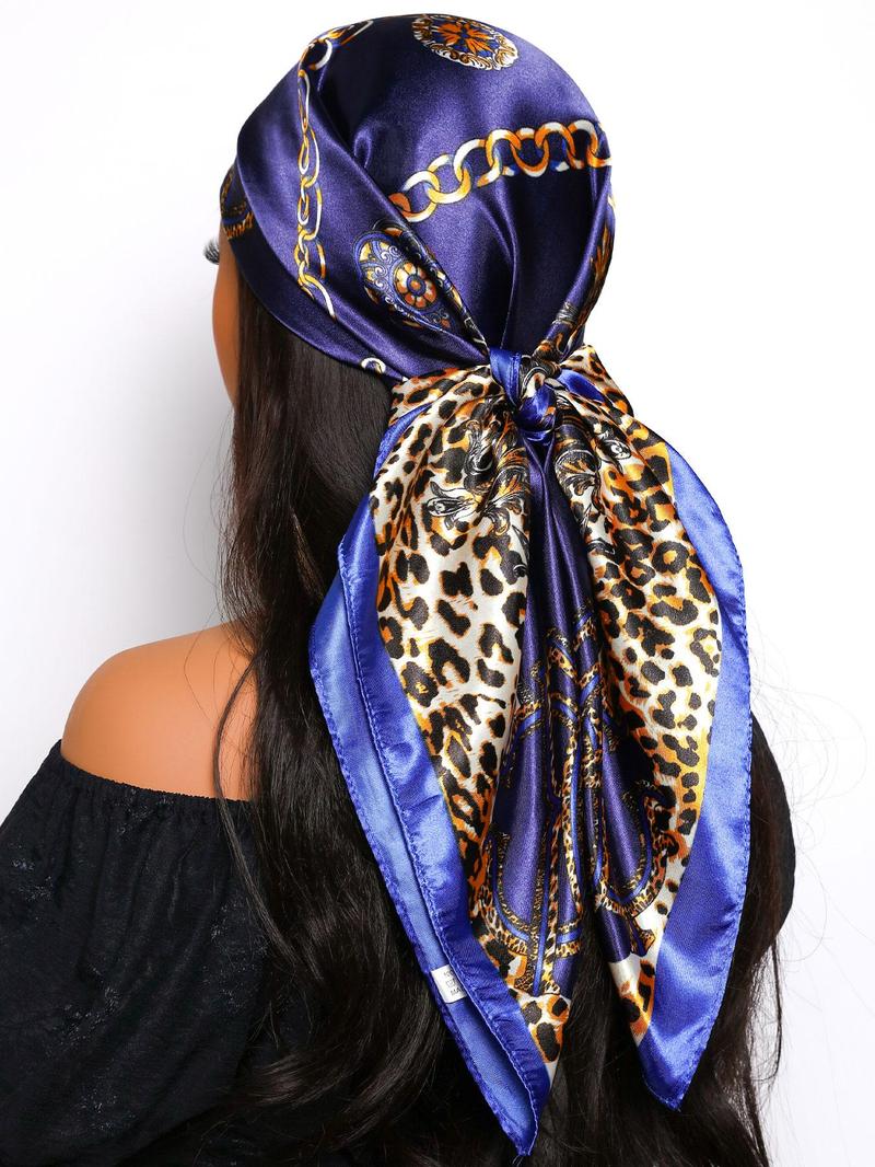 Women's Leopard Print Satin Scarf, Fashionable Soft Scarf for Daily Wear, Casual Versatile Scarf for Women & Girls