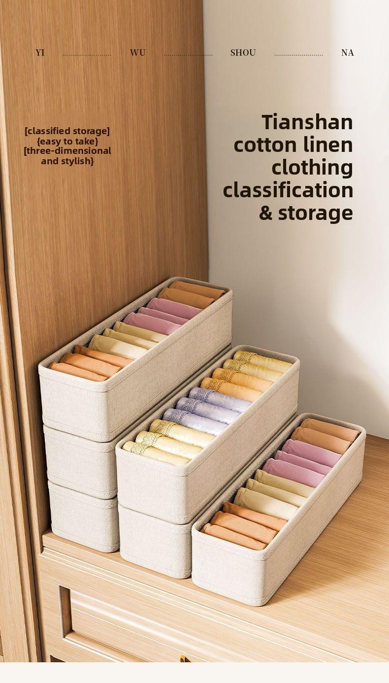 Cotton and linen washable socks underwear storage portable organizer, dormitory home wardrobe artifact multi-functional foldable storage box
