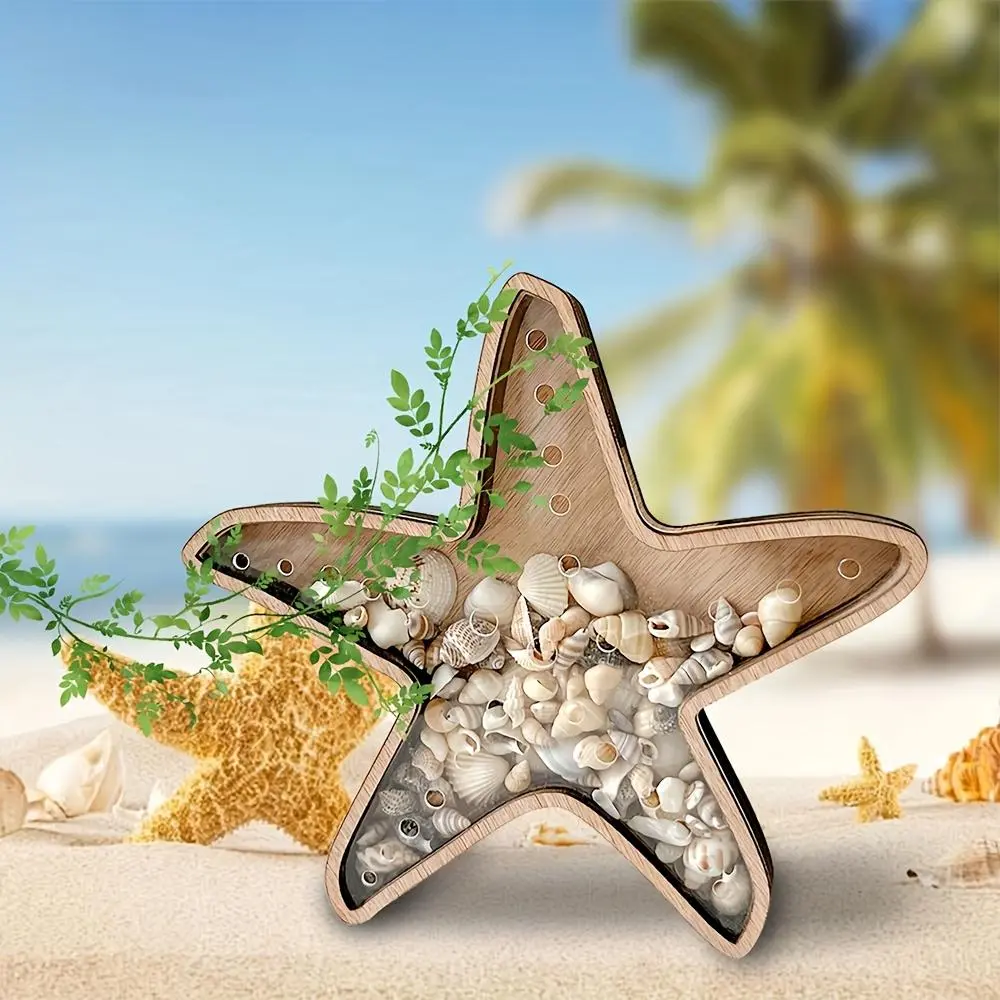 8.5 Inch Wooden Starfish Display Tray 1Pack, Coastal Style Desktop Multipurpose Jewelry Storage Holder, Beach Home Decor Ornament ( Not Included)