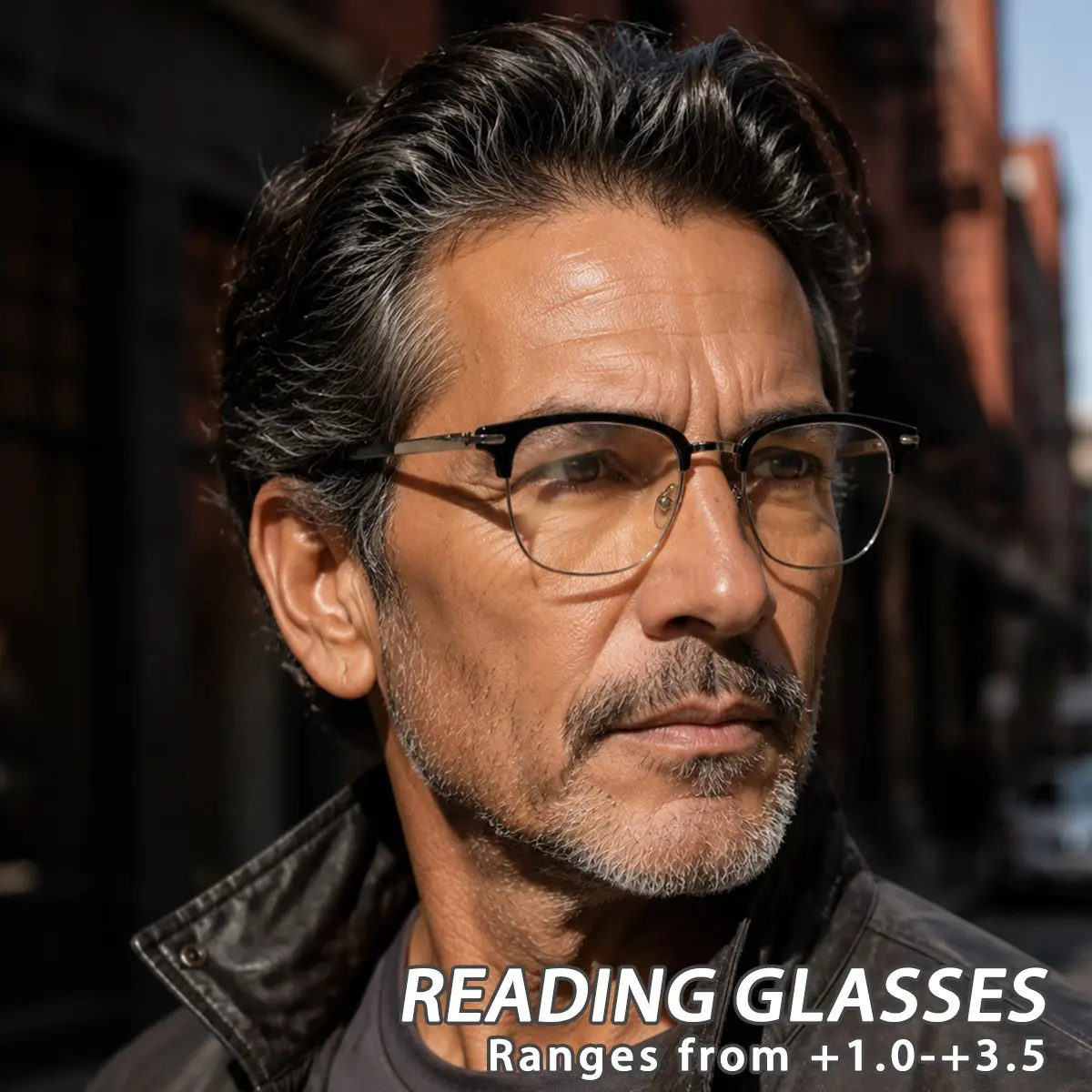 Men's Metal Square Half-Frame Reading Glasses, Classic Retro Business Style, Suitable for Meetings and Office Use, Fashionable Eyewear