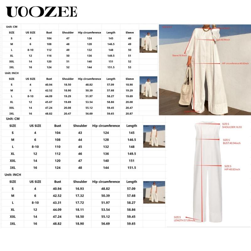 UOOZEE Women's Solid Color, Multicolor Sleeveless Wide Leg Jumpsuit with Pockets - Casual Loose Fit Overall Cotton Blend Minimalist Style Springtok Womenswear