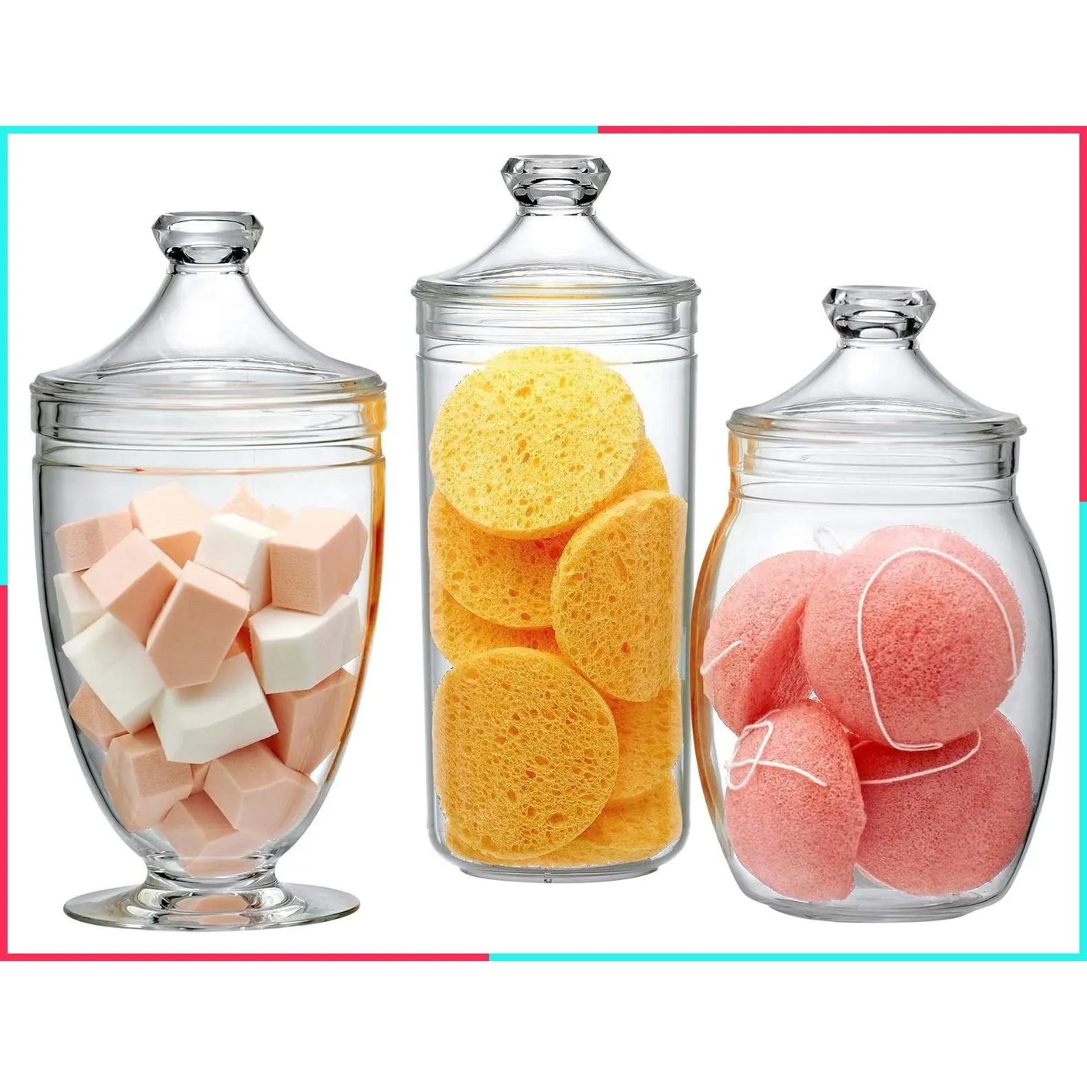 Plastic Apothecary Jars (3-Piece Set, 52/46/46 oz), Acrylic Jars with Lids, Bathroom Canisters, Candy Buffet, Wedding Display, BPA-Free Shatter-Proof